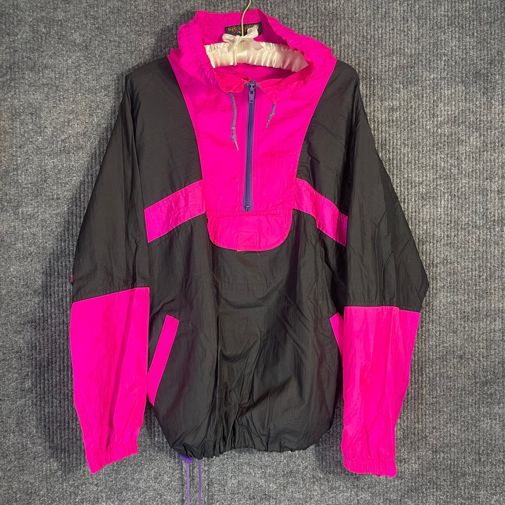 VTG 80s 90s‎ Red Pepper Windbreaker Anorak Mens M Pink Black Colorblock Gorpcore